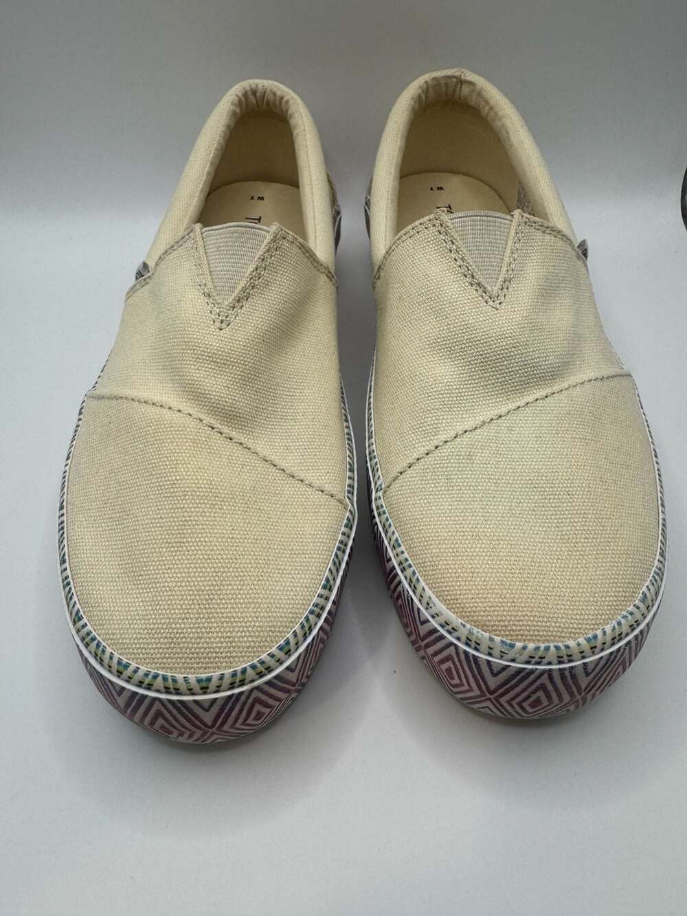 TOMS Alp Fenix Platform Slip On Shoes Size 7 Natural Canvas Diamond